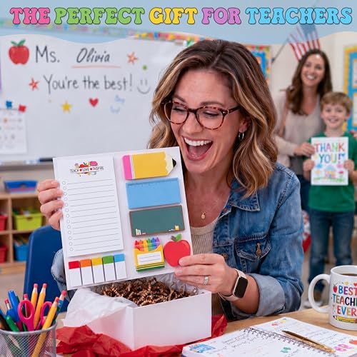 BEAWART Teacher Sticky Notes Set, Colorful Classroom Appreciation Gift - color: Sticky Notes Colorful Teacher
