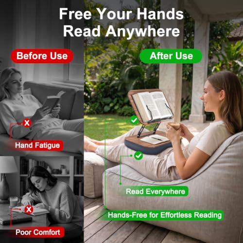 Lap Bean Bag Book Holders for Reading Hands Free, Adjustable Book Stand