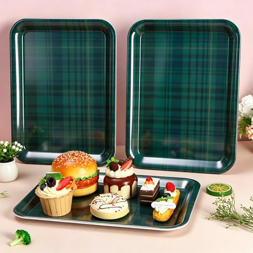 JarThenaAMCS 3Pcs Green Blue Tartan Plaid Serving Trays Vintage Plaid Reusable Serving Dishes Melamine Platter for Christmas Birthday Baby Shower Party Sharing Food Supplies - style: Green Blue Plaid