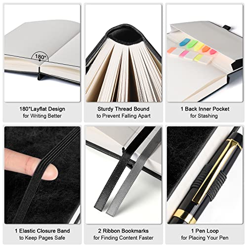 College Ruled Notebook B5, 312 Numbered Pages Diary, Lined Leather Journal - color: Black, size: B5