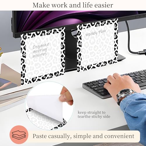 Sticky Notes 3x3 Inches, Cute Self-Stick Note Pads, Funny Memo Pads, Easy to Post Sticky Notes for Office, Home & Notebook White Black Leopard - color: White Black Leopard