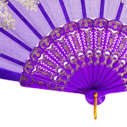 QIRMIZI 10 Pack Folding Handheld Fans,Silk Spanish Fan, Perfect for Weddings, Parties, and Dancing,Purple - color: Purple, size: 10 PACK