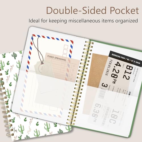 Cute Spiral Notebook Journal A5 6x9 Note Book with Pocket, Cactus - color: Cactus