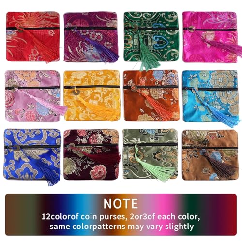 24pc Chinese Silk Brocade Coin Purse Embroider Jewelry Bag Zipper Wallet Pouch