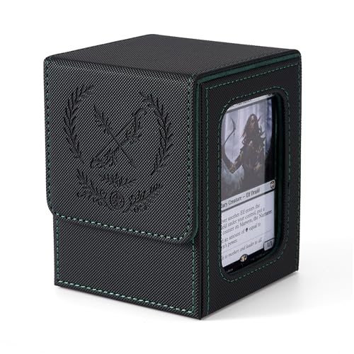 Venssu Elf Themed MTG Deck Box with Commander Display Window (Black＆Green) - color: Elf