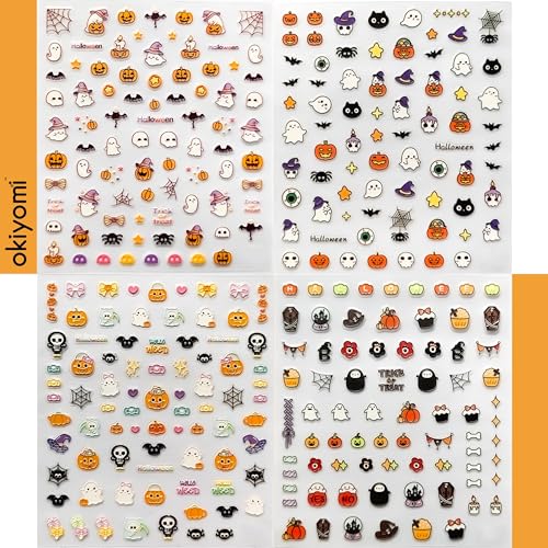 Okiyomi Halloween Nail Stickers for Kids, 3D Glow in the Dark, 4 Sheets - color: 5d Halloween