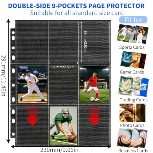 9 Pocket Page Protectors,Double-Sided Trading Card Sleeves for 3 Ring Binder,Black Clear Top-Loading Options,Thick PP Material Acid-Free,Fits Standard Size Sleeved Cards (50, Black, Top-Loading) - color: Black, size: Top-Loading