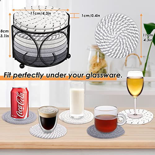Lezmarket 10 Pcs Absorbent Drinks Coasters with Holder, 5 Colors Coasters for Drinks Absorbent, Minimalist Cotton Woven Coaster Set for Home Decor Tabletop Protection Suitable for All Cups, 4.3 inch