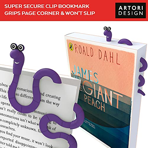 Funny Bookworm Clip Bookmarks for Kids - Purple - color: Purple