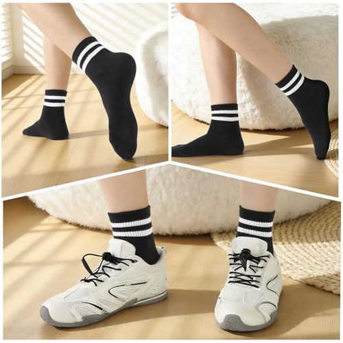 Womens White Crew Socks 6 Pair Striped Trim Casual Crew Socks - color: 8pairs Black