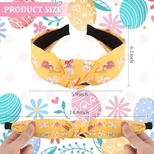 KICOSY 4PCS Easter Knotted Headbands - Bunny & Egg Print Hair Hoops for Daily Styling, Easter Party, Photo Shoot & Gift Giving