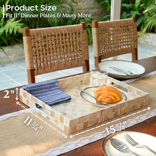 CHI AN HOME 16"x12" Capiz Shell Decorative Serving Tray with Handles, Ivory - color: Ivory