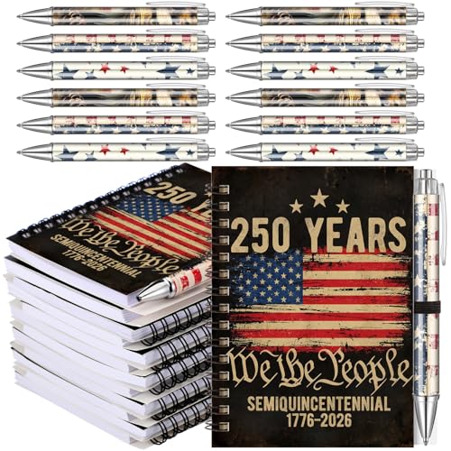 Resurhang 24 Pcs 250th Anniversary Patriotic Gifts Flag Notebook Pens - style: Independence Day