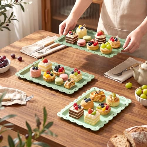 6 Pcs Green Serving Trays Plastic Food Platters - color: Green