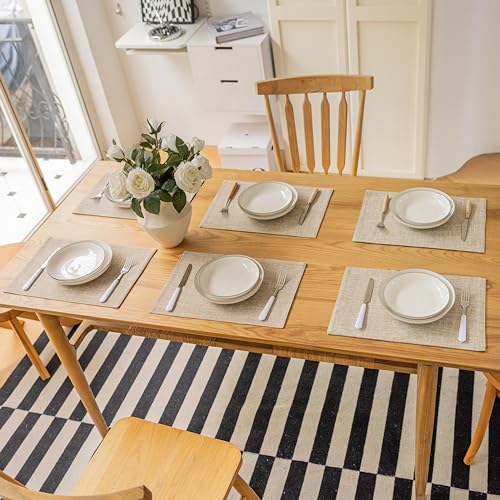 Demetex Linen Textured Placemats Set of 8 Farmhouse Table Place Mats Wipeable Heat Resistant Placemat for Dining Room Kitchen Restaurant, 13x19 inch, Burlap - color: Burlap, size: Placemats set of 8