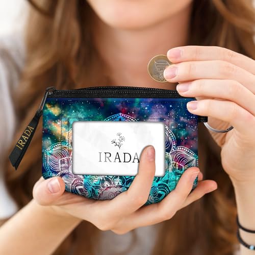 IRADA ID Case Wallet Keychain with Clear ID Window Zipper Cute Coin Purse for Women Water Resistant Small Coin Pouch-Mandala Nebula Keychain Wallet - color: Mandala Nebula-Keychain Wallet