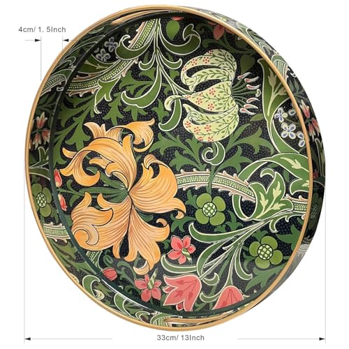 13 Inch Round Serving Tray with Handles,Modern Ottoman Coffee Table Tray - color: Round Tray-morris Dark Green
