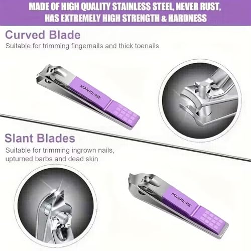 16 Pieces Stainless Steel Manicure Kit, Manicure Set Professional for Women Nail Care Tools, Toenail Scissors Tools with Leather Travel Bag (Purple)