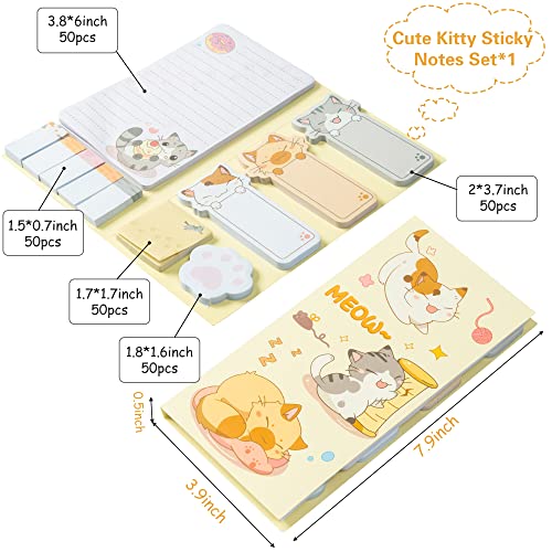 Xqumoi Cute Cartoon Cat Sticky Notes Set, 550 Sheets, Lovely Cat and Paw Shaped Self-Stick Notes Pads Kitty Animal Divider Tabs Bundle Writing Memo Pads Back to School Office Supplies Small Gift - color: 1pack-cartoon Cat