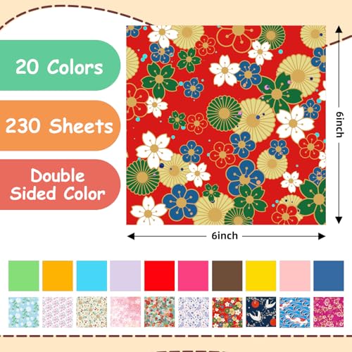 hapray Japanese Origami Paper Kit, 500 Colored Paper 6x6 for Kids Ages 5-12