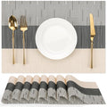 Placemats Set of 8, Vinyl Woven Heat-Resistant Place Mats - color: Beige Black, size: Set of 8