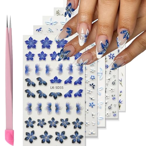 Blue Nail Stickers for Nail Art 5D Nail Decals for Women - color: Colorful-18