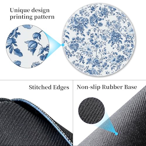 Hancynir Floral Flower Round Mouse Pad, Small Mousepad for Desk Office - color: Blue Florals Plants