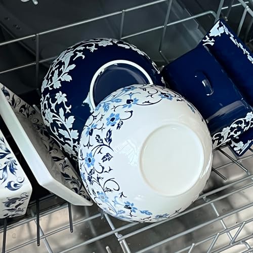 Large Soup Bowls Set of 2, Blue and White bowls Japanese Cereal Bowls 42 oz, Ceramic Serving Dishes for Rice, Salad, Snack, Pho, Pasta, Fruit, Microwave Dishwasher Safe, 7 inch - color: blue 1