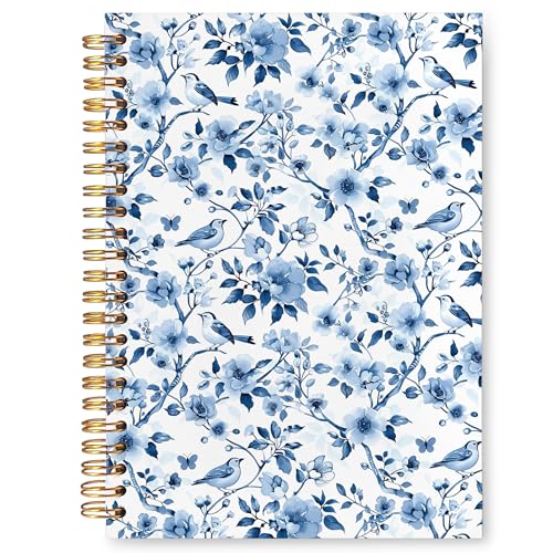 VIIJJUE Chinoiserie Blue and White Porcelain Notebook Journal, Blue Flowers Notebooks for Note Taking, Hardcover Spiral Journal 5.5x8.3 Inch - color: C-Blue