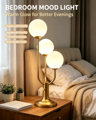 Lightdot Gold Globe Table Lamp for Bedroom Gift G9 Bulbs Included Dimmable - color: 04-Gold-Globe-3U