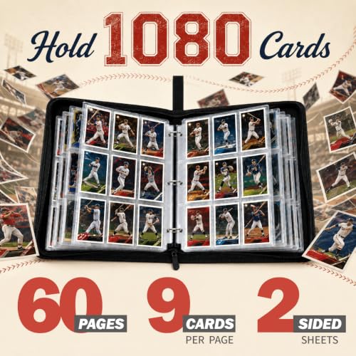 Baseball Card Binder, 1080 Pockets 9-Pocket Trading Card Album with Zipper - color: Baseball A