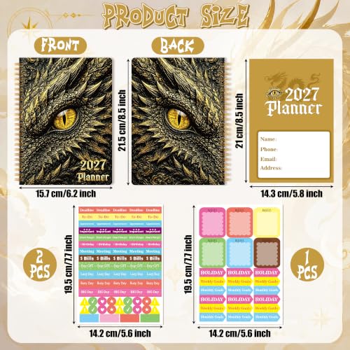 Xqumoi 2027 A5 Planner Dragon Eye Golden Weekly and Monthly Planner Gift - color: Dragon Eye 2027, size: A5
