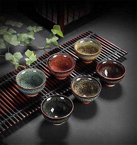 6pc Ceramic Kung Fu Tea Set, Japanese Tea Cup, Sake Cup, 2.1oz Capacity, 6 Colors - color: 6 colors