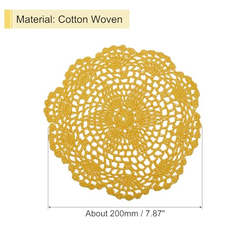 Crochet Doilies, 4Pcs 8 Inch - Handmade Crochet Cotton Coaster, Round Lace Placemats with Floral Patterns for Wedding Party Decoration (Ginger Yellow)