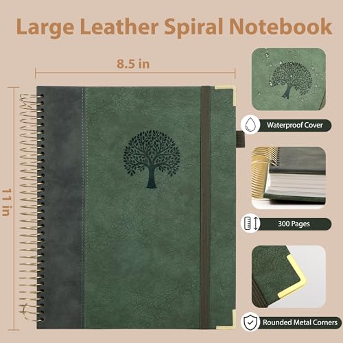 Yoment Hardcover Spiral Notebook 8.5" x 11" 5 Subject Notebook with Tabs - color: Green