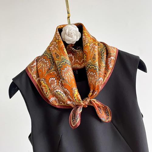 100% Mulberry Silk Neck Scarf for Women Square Neckerchief – 21 inch - color: Copper