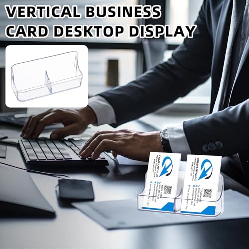 8 Pack Vertical Business Card Holder, Clear Acrylic 2 Pocket Desktop Business Card Holder, Multiple Cards Display Stand for Home, Office, and Exhibition, up to 100 Cards