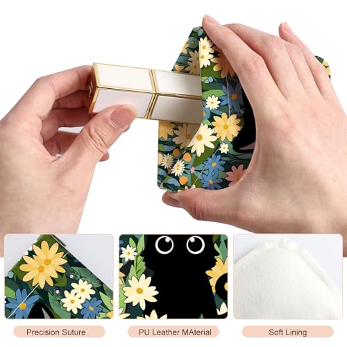 2Pcs PU Leather Small Squeeze Coin Purse Pouch Mini coin Bag Unique And Cute Wallet Cosmetic Bags Change Bag For Women Girls Men （Flowers and Black Cats - color: Flowers and Black Cats