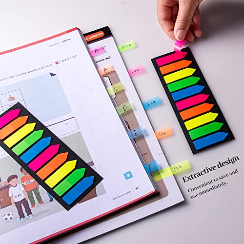 Golcellia Fluorescent Translucent Sticky Note Flags, 2400 Pcs Total, Pack of 10 Color Tabs, Arrow Sticky Notes, Page Flag Markers, Arrow Index Tabs - color: Arrow-12