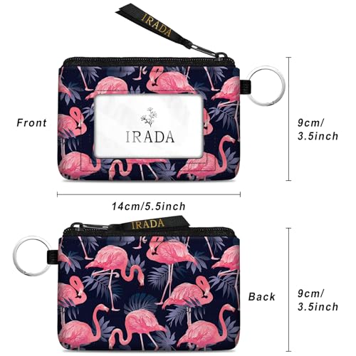 IRADA ID Case Wallet Keychain with Clear ID Window Zipper Cute Coin Purse for Women Water Resistant Small Coin Pouch-Flamingo Keychain Wallet - color: Flamingo-Keychain Wallet