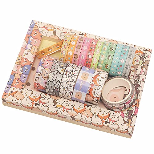 Cute Pets Washi Tape Set 18 Rolls Skinny Gold Embellishment Decorative Masking Tapes for Arts, DIY Crafts, Journals, Planners, Scrapbook, Wrapping (Puppies) (Puppies) - color: Puppies