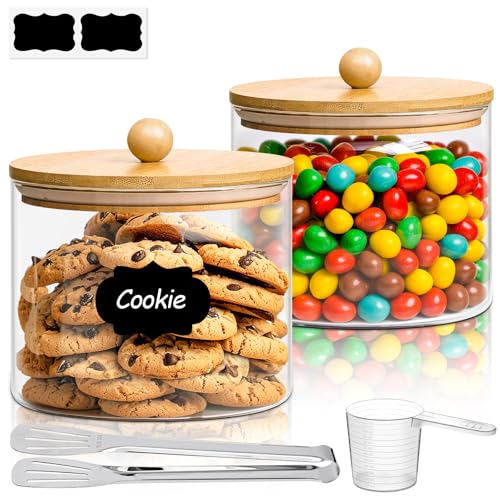 ComSaf Glass Storage Jars with Bamboo Lids 1.8 Qt 2 Pack Large Round - color: 1.8Qt-Round-2 Pack