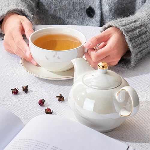 Tea for One Set, Teapot and Cup Set, Pearl White - color: Pearl White