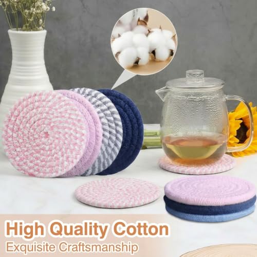 Cotton Coaster Set, Blush Pink 4.8'' Large Drink Coasters, Woven Coasters Absorbent, Dining Table Decor, Protects Tables and Easy to Clean.(2PACK) - - color: Blush Pink
