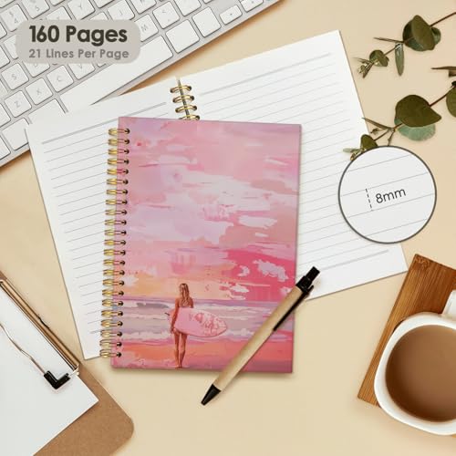 Wheatwin Pink Beachy Aesthetic Spiral Notebook Journal, Preppy Trendy Cute Notebook for Women, Preppy Notebooks for School 5.5x8.3 - color: Pink Surf