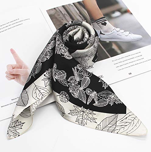 ANDANTINO 100% Mulberry Silk Scarf -Women 35" Square Hair Wraps-Gift Packed - color: Black Leaves