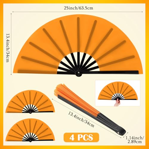 Maitys 4 Packs Large Folding Hand Fans, 13'', Orange - color: Orange