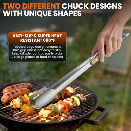 16-Inch Grilling Tongs,Extra Long BBQ Tongs Barbecue Tong with Wood Handles