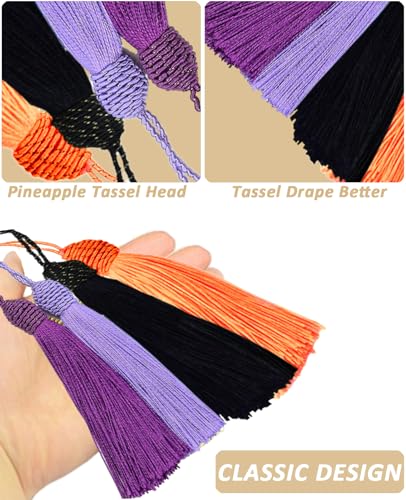 50 Pieces Tassel Bookmark with Loop,Tassels for Crafts,Decorative Tassel for Keychain Jewelry Making Curtain Blanket Graduation Decoration Wedding Favors (Orange) - color: Orange