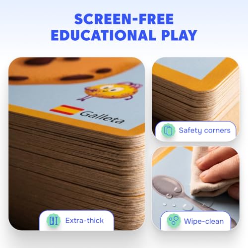 Kidrox 100 First Words Flash Cards for Toddlers, English with Spanish Learning Cards, Preschool Vocabulary & Speech Development Toy with Peek-a-Boo Sleeve for Memory Enhancement & Pattern Recognition - color: First 100 Words